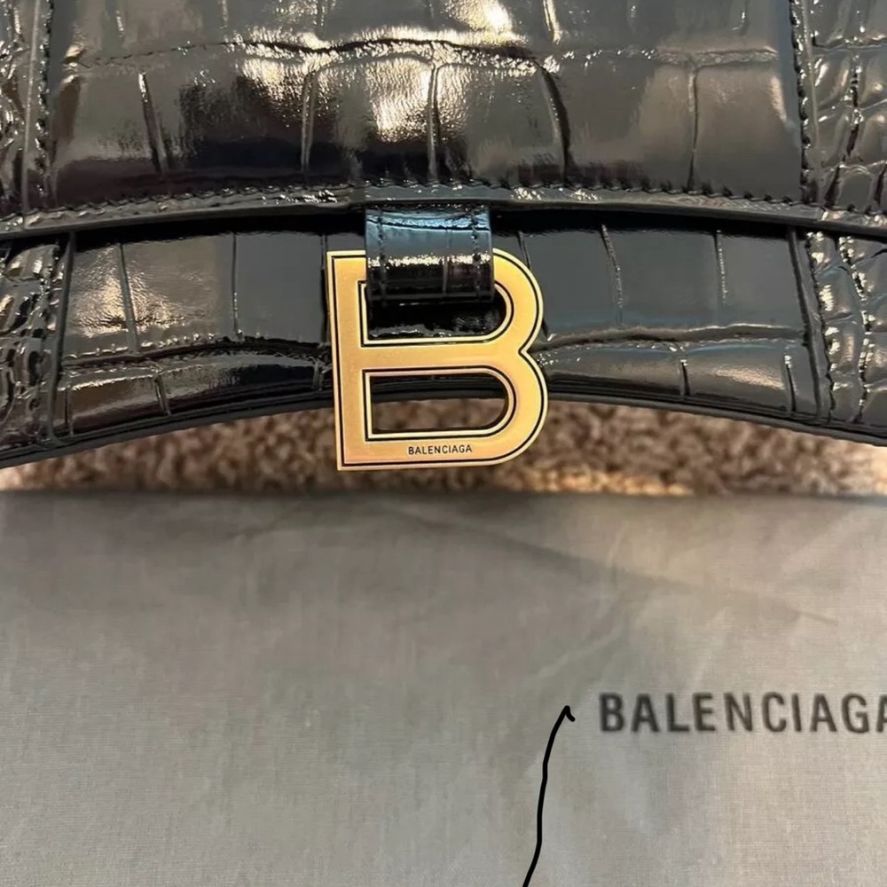 Balenciaga Women's Hourglass Small Handbag Crocodile Embossed in black